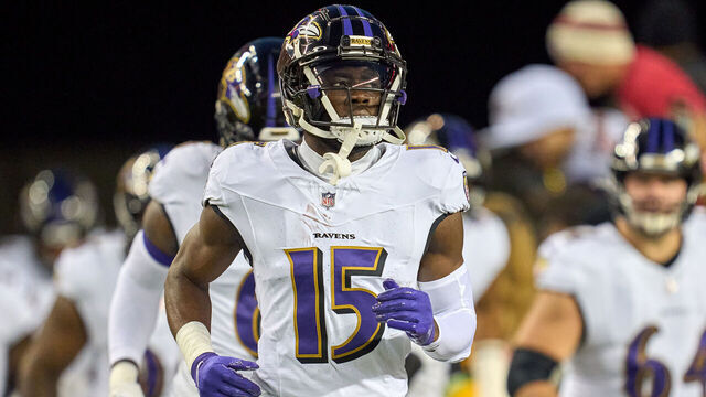 SANTA CLARA, CALIFORNIA - DECEMBER 25: Nelson Agholor #15 of the Baltimore Ravens takes the field in action during a game between the San Francisco 49ers and the Baltimore Ravens at Levi's Stadium on December 25, 2023 in Santa Clara, California.