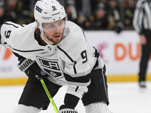 BOSTON, MASSACHUSETTS - FEBRUARY 17: Adrian Kempe #9 of the Los Angeles Kings skates against the Boston Bruins at the TD Garden on February 17, 2024 in Boston, Massachusetts.