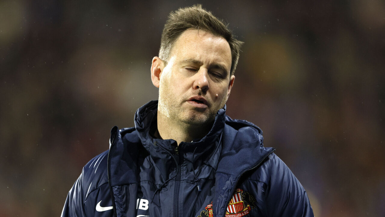 Sunderland manager Michael Beale reacts after conceding their side's first goal of the games to Huddersfield Town's Matty Pearson (not pictured) during the Sky Bet Championship match at The John Smith's Stadium, Huddersfield. Picture date: Wednesday February 14, 2024.