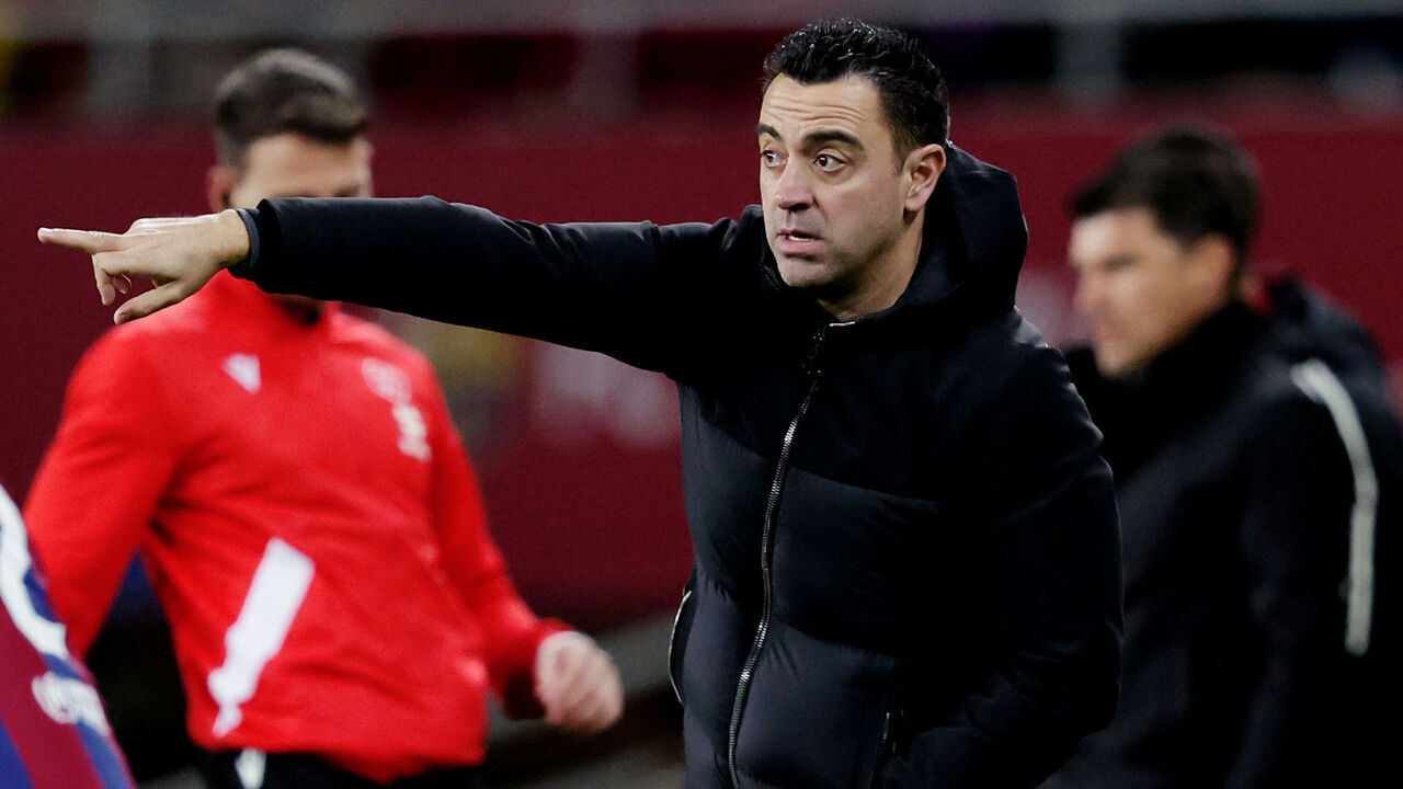BARCELONA, SPAIN - FEBRUARY 11: coach Xavi Hernandez of FC Barcelona during the LaLiga EA Sports match between FC Barcelona v Granada at the Lluis Companys Olympic Stadium on February 11, 2024 in Barcelona Spain