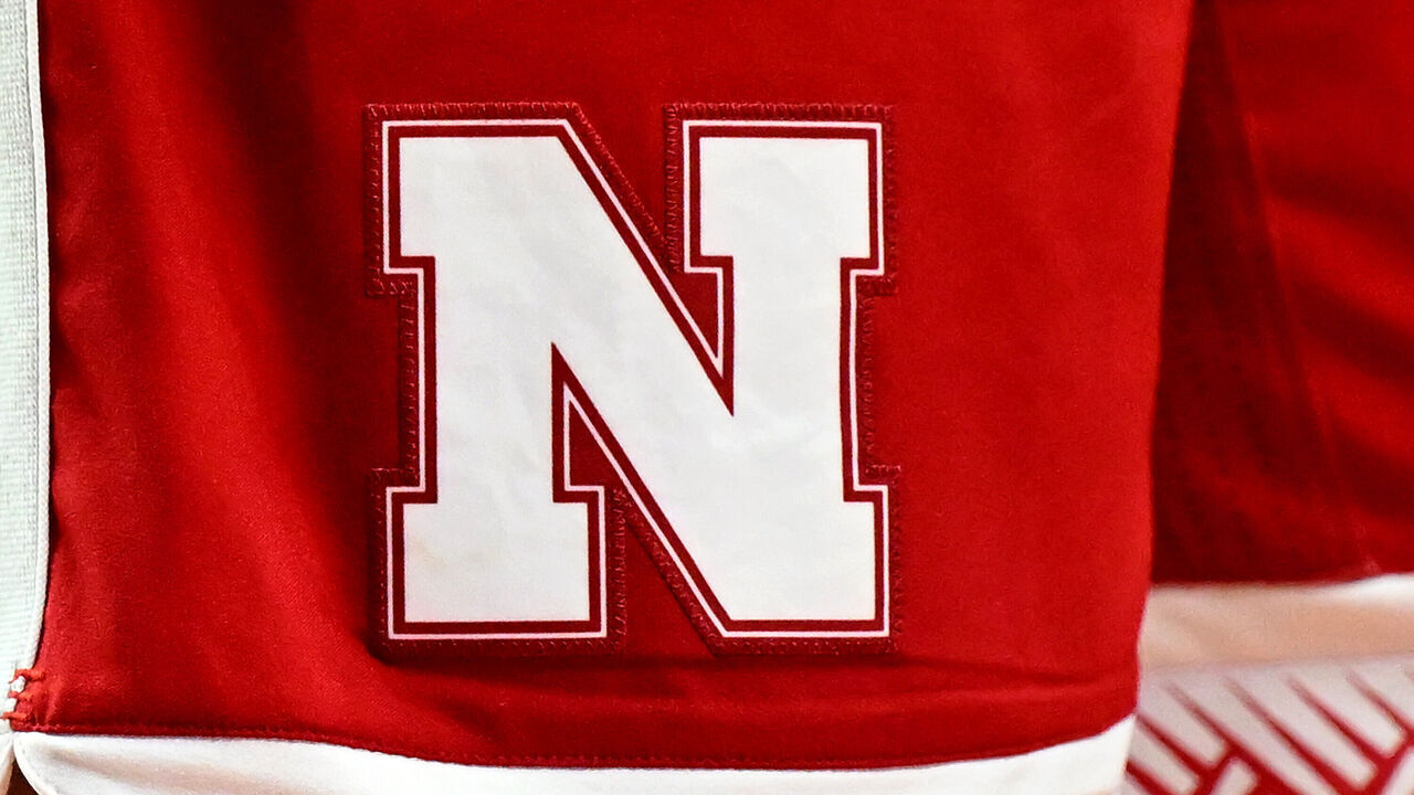 COLLEGE PARK, MARYLAND - JANUARY 27: A view of the Nebraska Cornhuskers logo on their uniform during the game against the Maryland Terrapins at Xfinity Center on January 27, 2024 in College Park, Maryland.