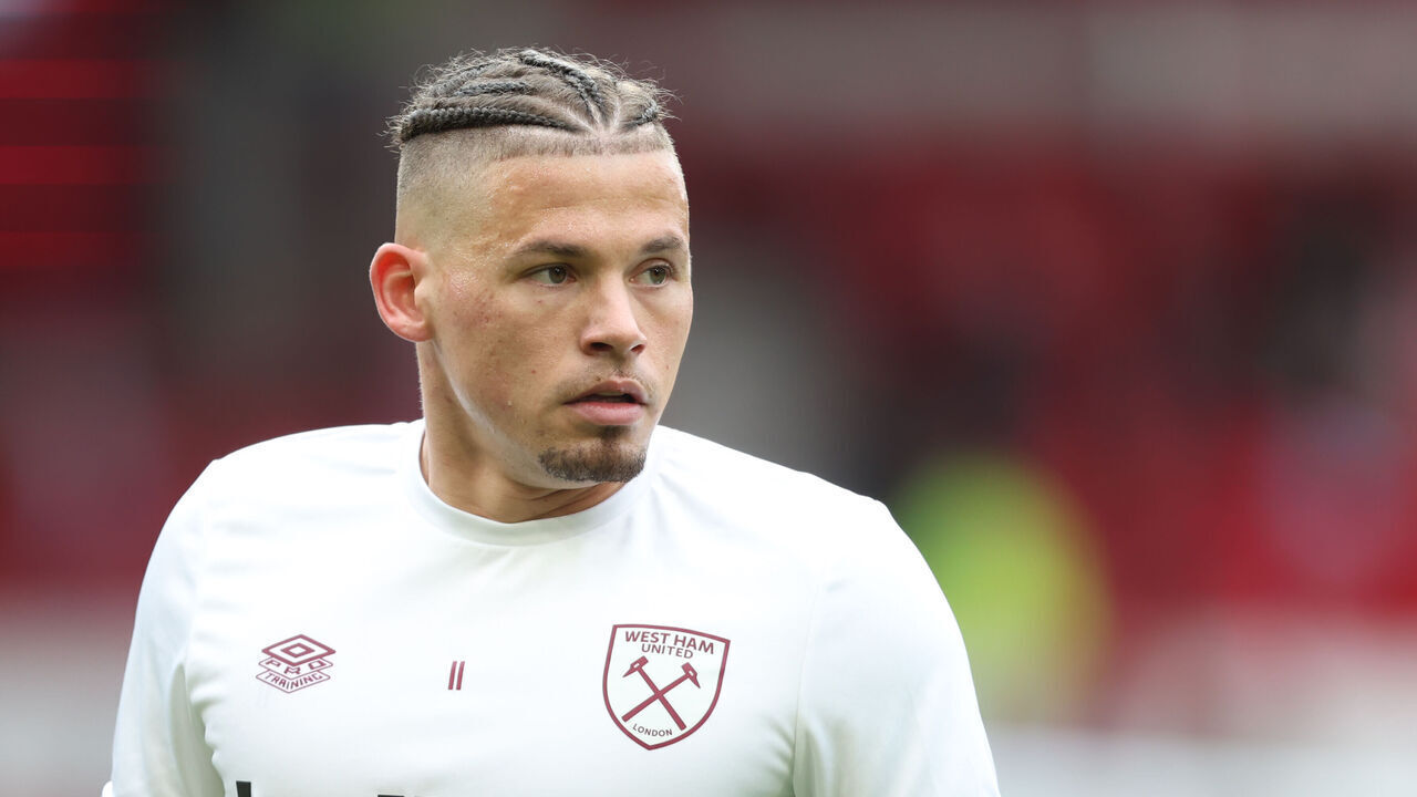 NOTTINGHAM, ENGLAND - FEBRUARY 17: West Ham United's Kalvin Phillips during the pre-match warm-up during the Premier League match between Nottingham Forest and West Ham United at City Ground on February 17, 2024 in Nottingham, United Kingdom.