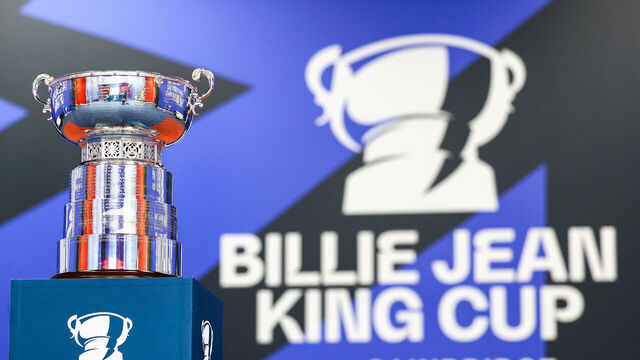 SEVILLE, SPAIN - NOVEMBER 03: General view of the Billie Jean King Cup trophy prior to the Billie Jean King Cup Finals at Estadio de La Cartuja on November 03, 2023 in Seville, Spain.
