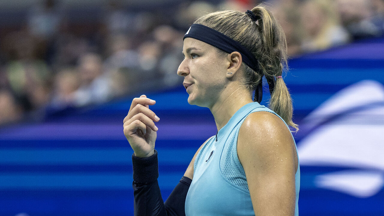 NEW YORK, USA: September 7: Karolina Muchova of the Czech Republic during her match against Coco Gauff of the United States in the Women's Singles Semi-Finals match on Arthur Ashe Stadium during the US Open Tennis Championship 2023 at the USTA National Tennis Centre on September 7th, 2023 in Flushing, Queens, New York City.