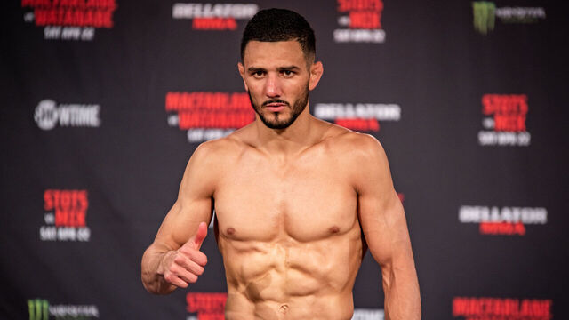 HONOLULU, HAWAII - APRIL 21: Aaron Pico weighs in at 145.6lb on April 21, 2023, at Blaisdell Arena in Honolulu, Hawaii.