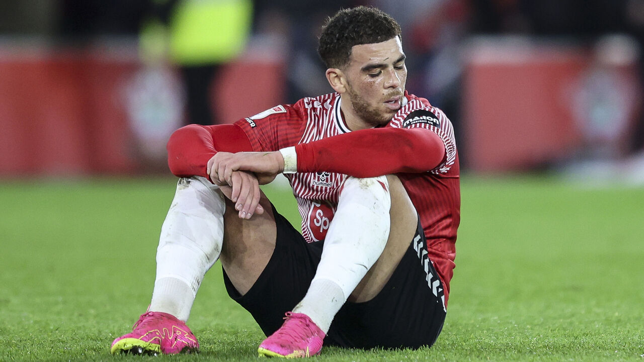 SOUTHAMPTON, ENGLAND - FEBRUARY 20: Che Adams of Southampton after his sides 2-1 defeat during the Sky Bet Championship match between Southampton FC and Hull City at Friends Provident St. Mary's Stadium on February 20, 2024 in Southampton, England.