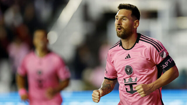 FORT LAUDERDALE, FLORIDA - FEBRUARY 21: Lionel Messi #10 of Inter Miami reacts after a goal scored by teammate Robert Taylor #16 (not pictured) during the first half against Real Salt Lake at Chase Stadium on February 21, 2024 in Fort Lauderdale, Florida.