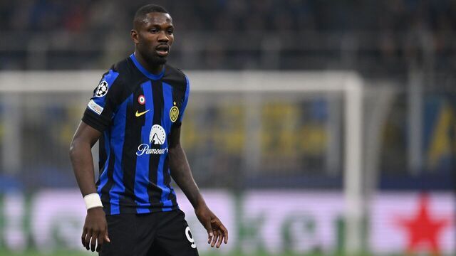 MILAN, ITALY - FEBRUARY 20: Marcus Thuram of FC Internazionale looks on during the UEFA Champions League 2023/24 round of 16 first leg match between FC Internazionale and Atlético Madrid at Stadio Giuseppe Meazza on February 20, 2024 in Milan, Italy.