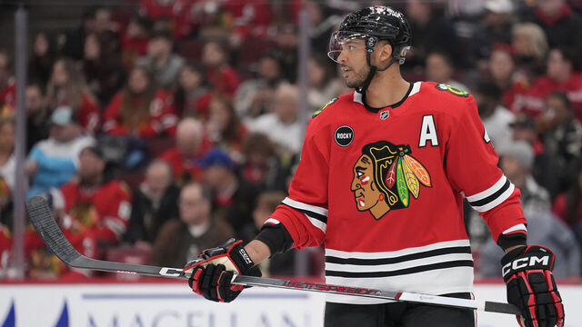 CHICAGO, ILLINOIS - FEBRUARY 17: Seth Jones #4 of the Chicago Blackhawks skates during the first period against the Ottawa Senators at the United Center on February 17, 2024 in Chicago, Illinois.
