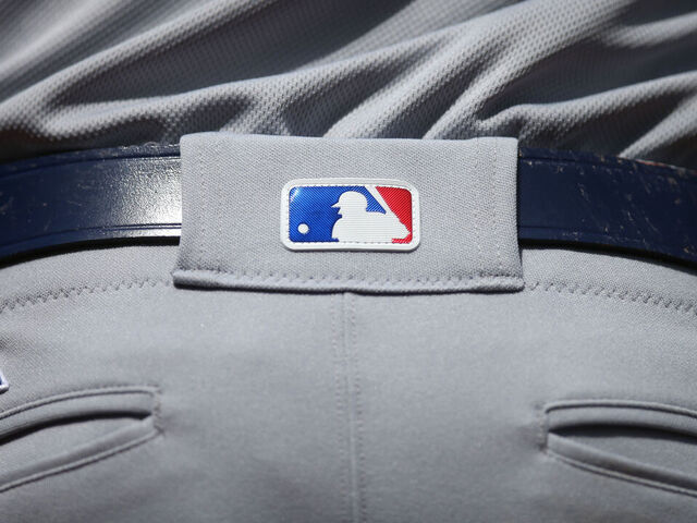SAN FRANCISCO, CA - APRIL 7: Detail shot of the MLB logo on the back of the Majestic uniform pants worn by Chase Utley #26 of the Los Angeles Dodgers during the game against the San Francisco Giants at AT&T Park on Thursday, April 7, 2016 in San Francisco, California.