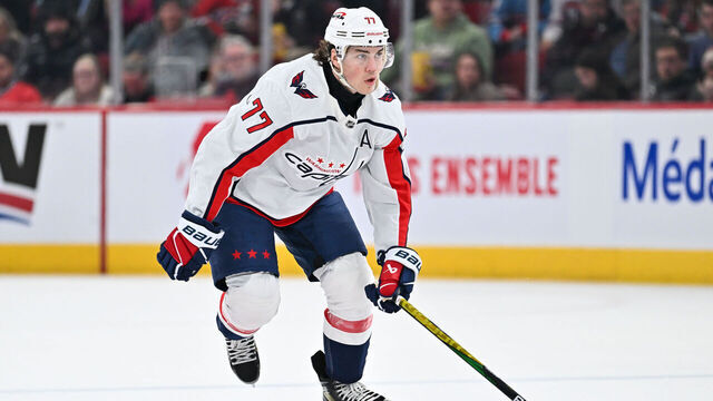 MONTREAL, CANADA - FEBRUARY 17: T.J. Oshie #77 of the Washington Capitals skates during the first period against the Montreal Canadiens at the Bell Centre on February 17, 2024 in Montreal, Quebec, Canada. The Washington Capitals defeated the Montreal Canadiens 4-3.