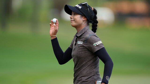 CHON BURI, THAILAND - FEBRUARY 24: Patty Tavatanakit of Thailand acknowledges the gallery after holing out on the 18th green during the third round of the Honda LPGA Thailand at Siam Country Club on February 24, 2024 in Chon Buri, Thailand.