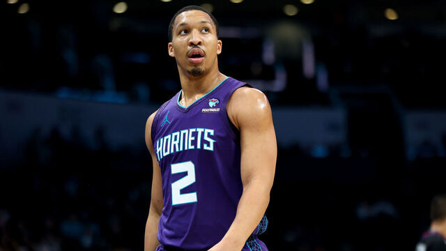 CHARLOTTE, NORTH CAROLINA - FEBRUARY 12: Grant Williams #2 of the Charlotte Hornets looks on during the first half of an NBA game against the Indiana Pacers at Spectrum Center on February 12, 2024 in Charlotte, North Carolina.