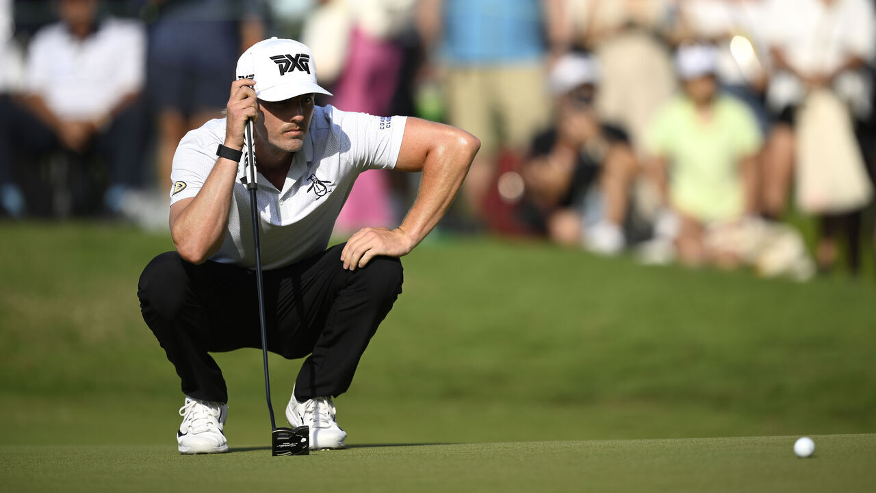 PUERTO VALLARTA, MEXICO - FEBRUARY 24: Jake Knapp of the United States lines up a putt on the 18th green during the third round of the Mexico Open at Vidanta at Vidanta Vallarta on February 24, 2024 in Puerto Vallarta, Jalisco.