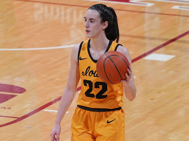 BLOOMINGTON, IN - FEBRUARY 22: Iowa Hawkeyes guard Caitlin Clark (22) brings the ball up court against the Indiana Hoosiers on February 22, 2024 at Simon Skjodt in Bloomington, Indiana