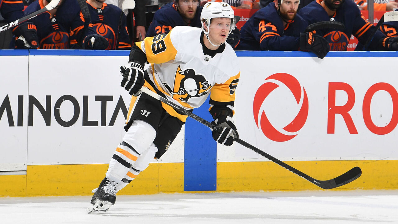EDMONTON, AB - DECEMBER 20: Jake Guentzel #59 of the Pittsburgh Penguins skates during the game against the Edmonton Oilers on December 20, 2019, at Rogers Place in Edmonton, Alberta, Canada.