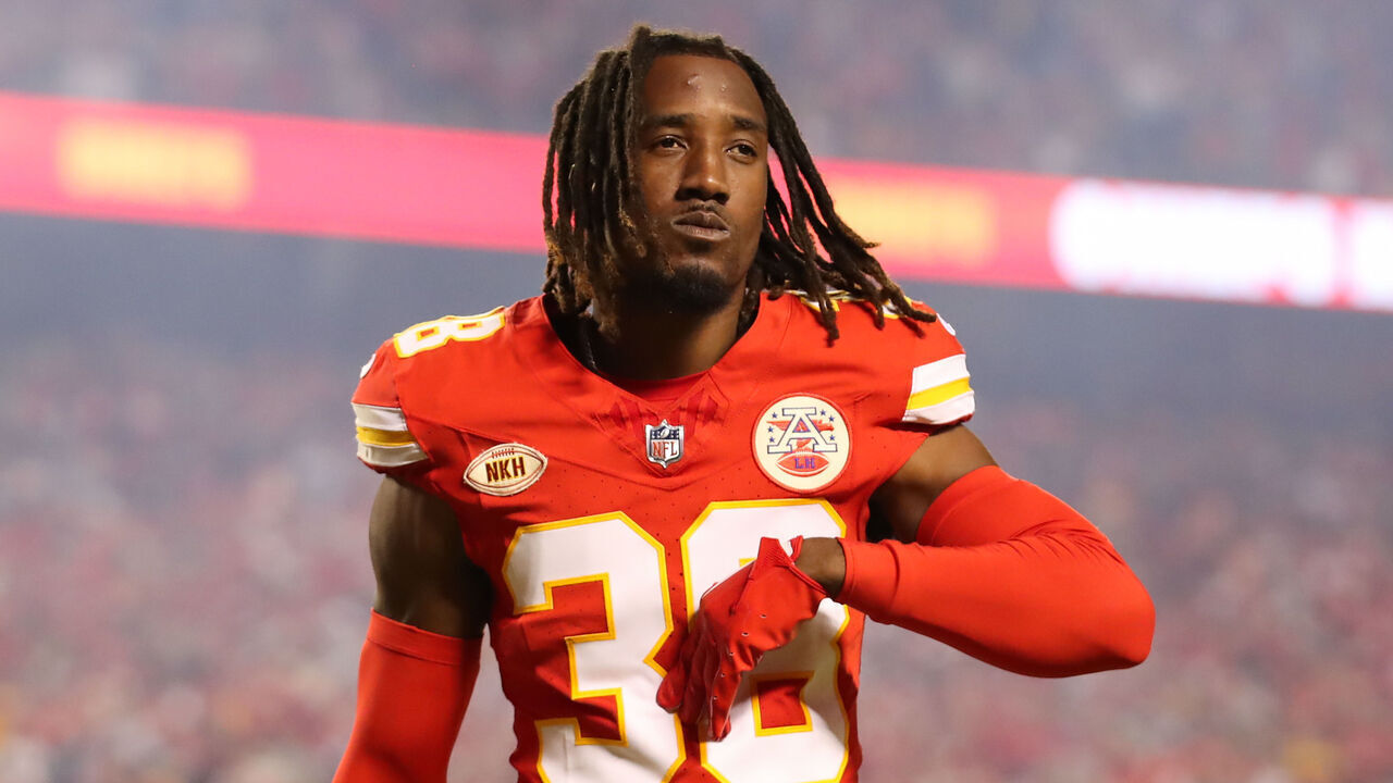 KANSAS CITY, MO - OCTOBER 12: Kansas City Chiefs cornerback L'Jarius Sneed (38) before an AFC West matchup between the Denver Broncos and Kansas City Chiefs on Oct 12, 2023 at GEHA Field at Arrowhead Stadium in Kansas City, MO.