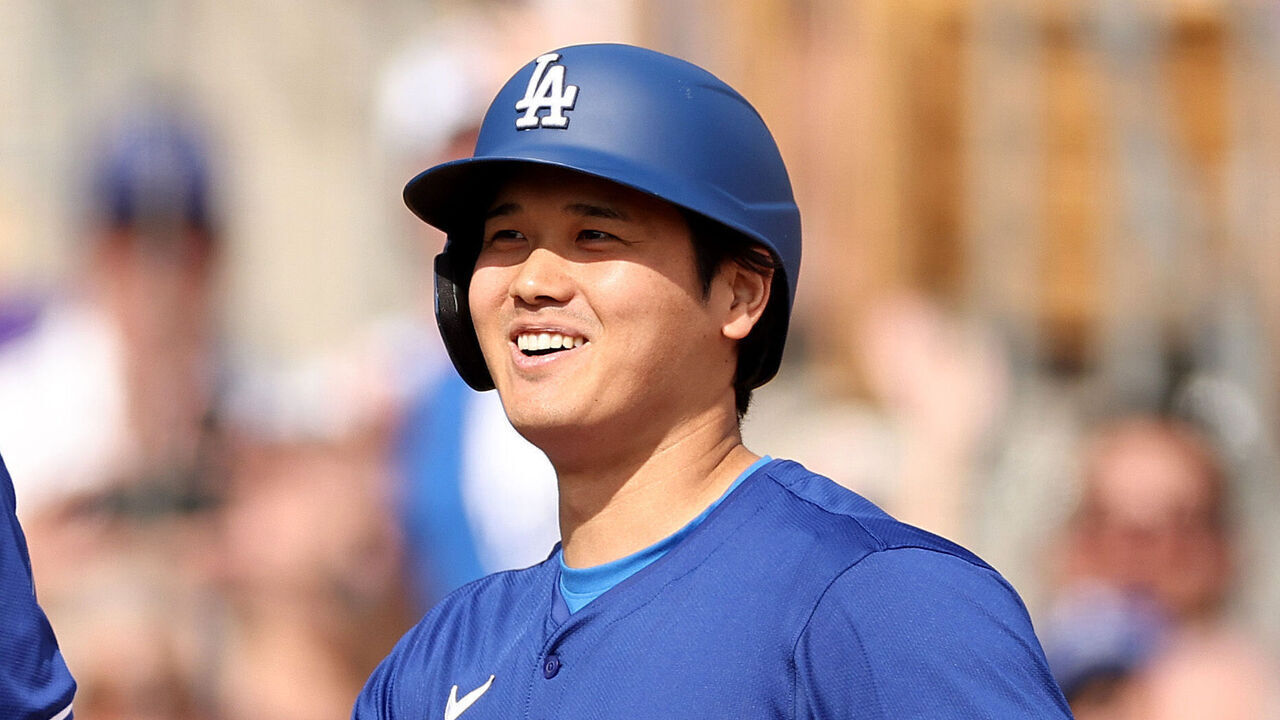 GLENDALE, ARIZONA - FEBRUARY 27: Shohei Ohtani #17 celebrates with Freddie Freeman #5 of the Los Angeles Dodgers after hitting a two-run home run in the fifth inning inning during a game against the Chicago White Sox at Camelback Ranch on February 27, 2024 in Glendale, Arizona.