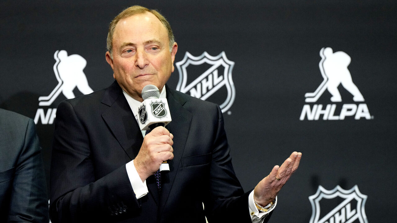 TORONTO, ONTARIO - FEBRUARY 02: NHL Commissioner Gary Bettman speaks a press conference at the 2024 NHL All-Star weekend at Scotiabank Arena on February 02, 2024 in Toronto, Ontario.