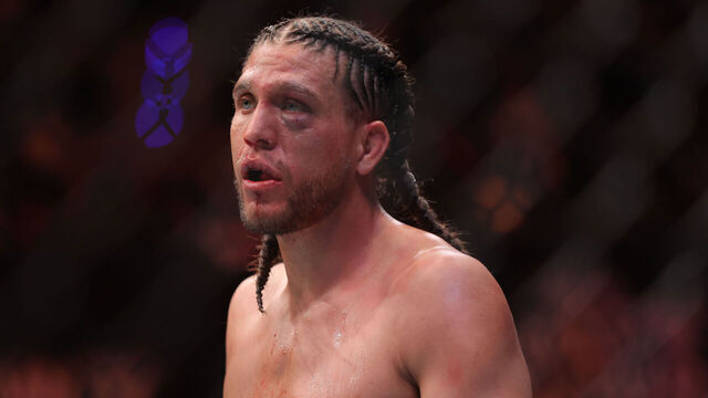 February 24, 2024, Mexico City, Mexico: Brian Ortega reacts in a featherweight fight during the UFC Fight Night event at CDMX Arena.
