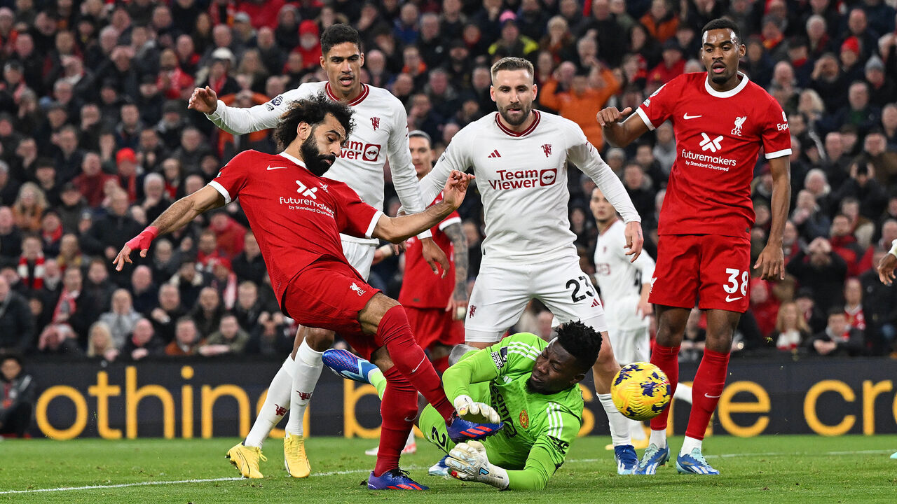 LIVERPOOL, ENGLAND - DECEMBER 17: (THE SUN OUT. THE SUN ON SUNDAY OUT) Mohamed Salah of Liverpool in action during the Premier League match between Liverpool FC and Manchester United at Anfield on December 17, 2023 in Liverpool, England.