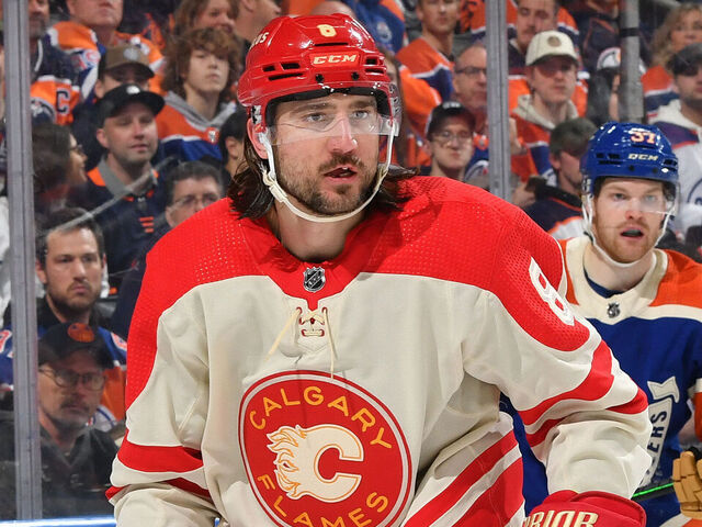 EDMONTON, CANADA - FEBRUARY 24: Chris Tanev #8 of the Calgary Flames in action during the game against the Edmonton Oilers at Rogers Place on February 24, 2024, in Edmonton, Alberta, Canada.