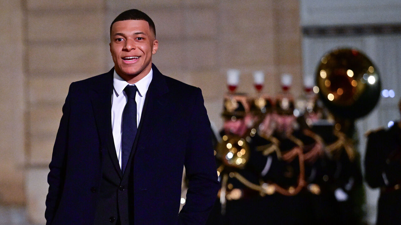 PARIS, FRANCE - FEBRUARY 27Paris Saint-Germain's French forward Kylian Mbappe arrives at the Elysee Palace at the Presidential Elysee Palace on February 27, 2024 in Paris, France. His Highness Sheikh Tamim bin Hamad Al Thani, making his first State visit to France in 15 years, hopes to illustrate the depth of the ties that unite the two countries, not only in the economic and investment fields but also in the field of defence and security and cultural and development cooperation.