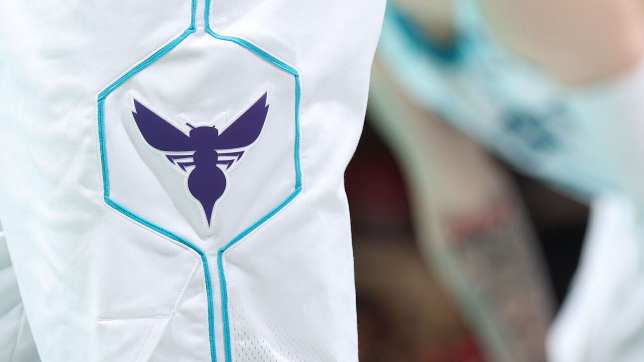 WASHINGTON, DC - NOVEMBER 10: View of a Charlotte Hornets logo during the game against the Washington Wizards during the In-Season Tournament on November 10, 2023 at Capital One Arena in Washington, DC. Mandatory Copyright Notice: Copyright 2023 NBAE