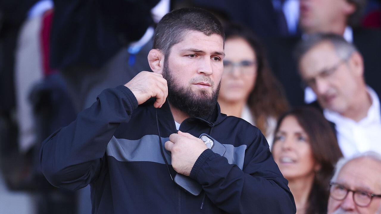 BARCELONA, SPAIN - OCTOBER 28: : Khabib Nurmagomedov is seen during the LaLiga EA Sports match between FC Barcelona and Real Madrid CF at Estadi Olimpic Lluis Companys on October 28, 2023 in Barcelona, Spain.