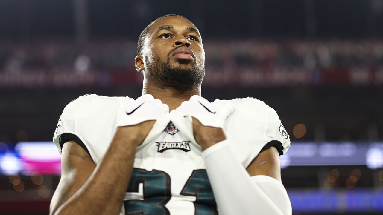 TAMPA, FL - JANUARY 15: Kevin Byard #31 of the Philadelphia Eagles stands on the sidelines during the national anthem prior to an NFL wild-card playoff football game against the Tampa Bay Buccaneers at Raymond James Stadium on January 15, 2024 in Tampa, Florida.