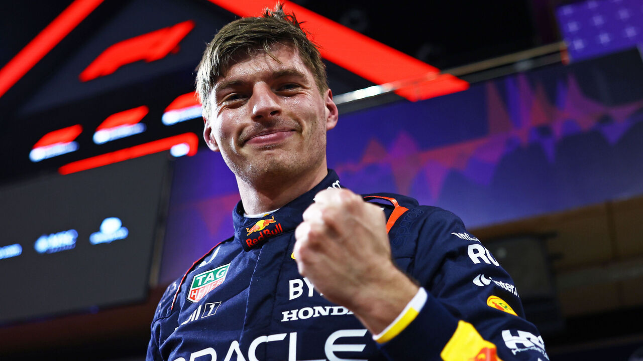 BAHRAIN, BAHRAIN - MARCH 01: Pole position qualifier Max Verstappen of the Netherlands and Oracle Red Bull Racing celebrates in parc ferme during qualifying ahead of the F1 Grand Prix of Bahrain at Bahrain International Circuit on March 01, 2024 in Bahrain, Bahrain.