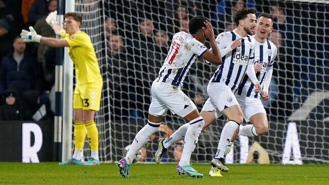 West Bromwich Albion's Mikey Johnston (second right) celebrates scoring their side's first goal of the game during the Sky Bet Championship match at the Coventry Building Society Arena, Coventry. Picture date: Friday March 1, 2024.