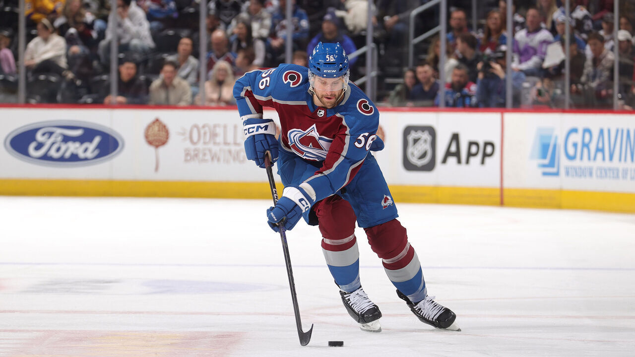 DENVER, COLORADO - JANUARY 26: Kurtis MacDermid #56 of the Colorado Avalanche skates against the Los Angeles Kings at Ball Arena on January 26, 2024 in Denver, Colorado.