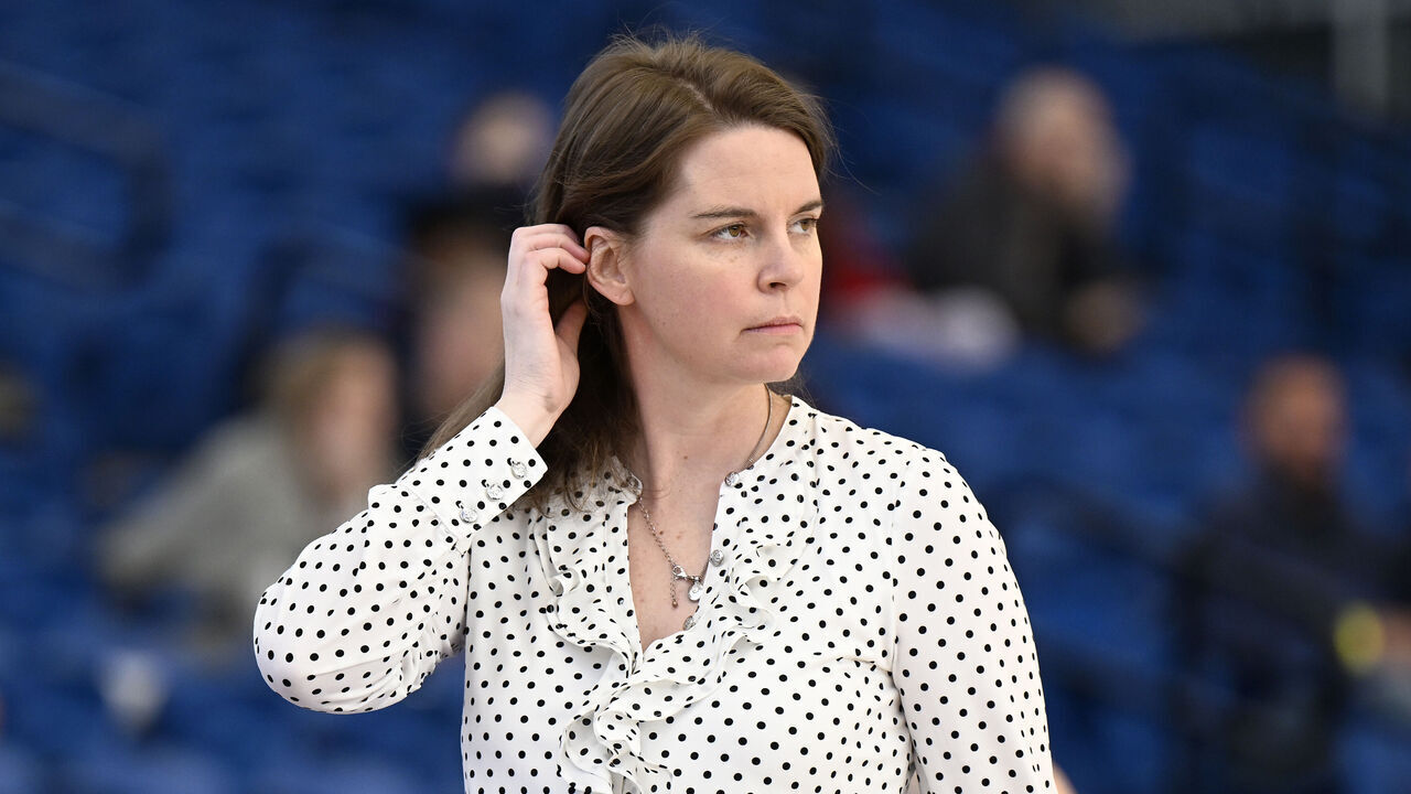 WILMINGTON, DELAWARE - MARCH 03: Head coach Gayle Fulks of the Davidson Wildcats watches the game against the Richmond Spiders during the second round of the 2022 Women's Atlantic 10 Tournament at Chase Fieldhouse on March 03, 2022 in Wilmington, Delaware.
