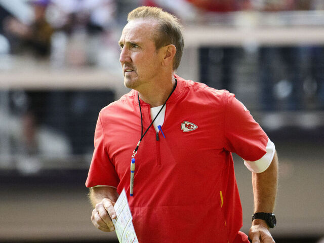 MINNEAPOLIS, MINNESOTA - OCTOBER 8: Kansas City Chiefs defensive coordinator Steve Spagnuolo takes the field before the game against the Minnesota Vikings at U.S. Bank Stadium on October 8, 2023 in Minneapolis, Minnesota.