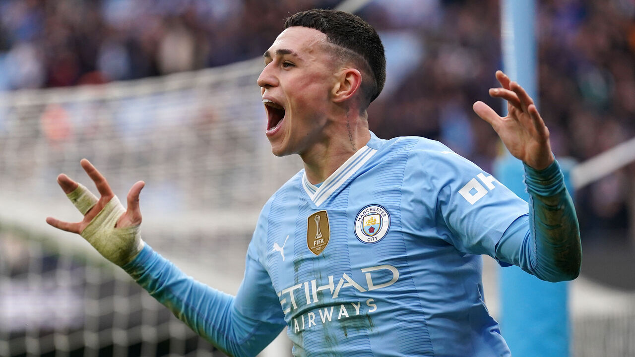 Manchester City's Phil Foden celebrates scoring their side's second goal of the game during the Premier League match at the Etihad Stadium, Manchester. Picture date: Sunday March 3, 2024.