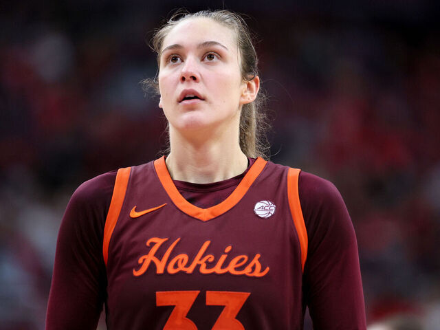 LOUISVILLE, KENTUCKY - FEBRUARY 18: Elizabeth Kitley #33 of the Virginia Tech Hokies in the game against the Louisville Cardinals at KFC YUM! Center on February 18, 2024 in Louisville, Kentucky.