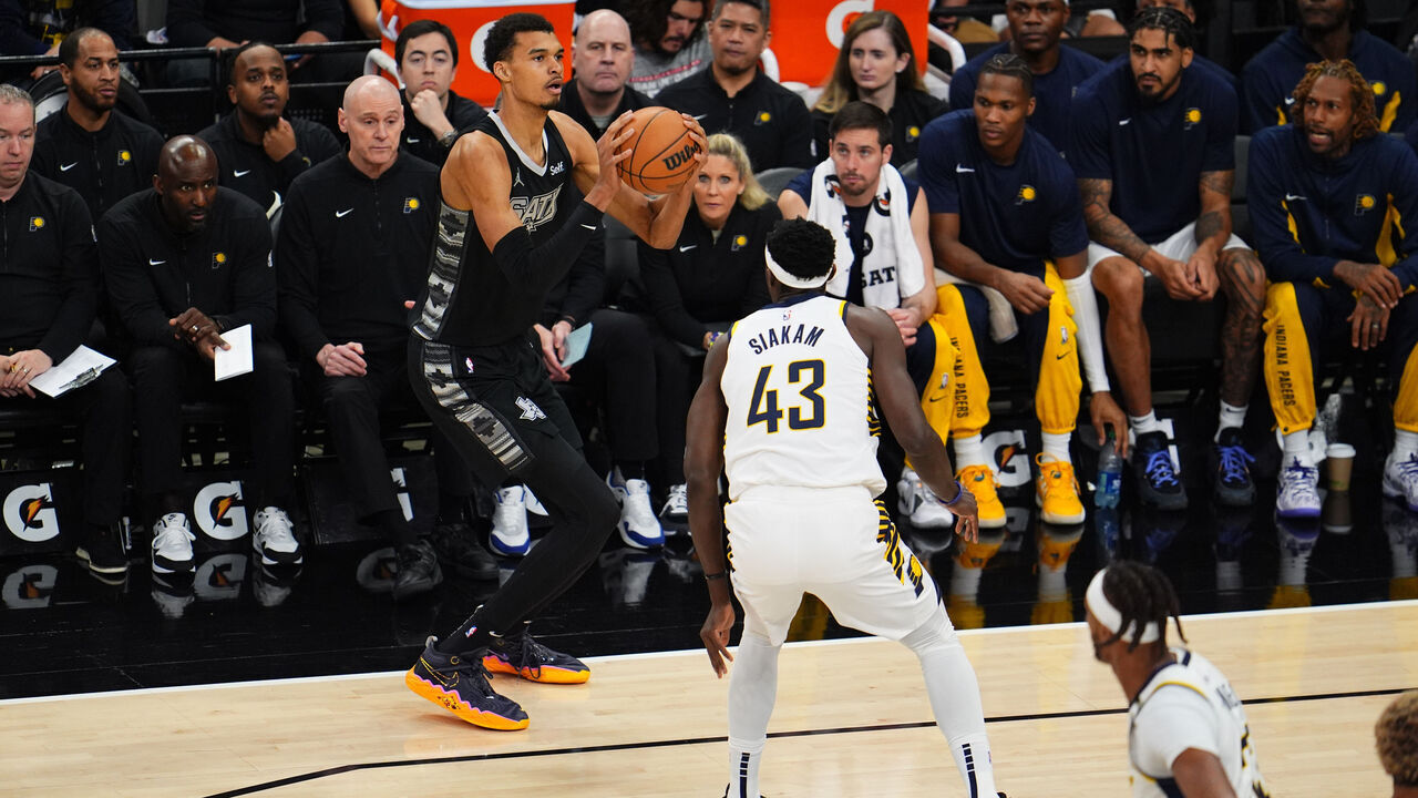 SAN ANTONIO, TX - MARCH 3: Victor Wembanyama #1 of the San Antonio Spurs shoots the ball during the game against the Indiana Pacers on March 3, 2024 at the AT&T Center in San Antonio, Texas. Mandatory Copyright Notice: Copyright 2024 NBAE (Photos by Cooper Neill/NBAE via Getty Images)