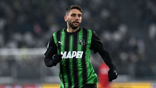 TURIN, ITALY - JANUARY 16: Domenico Berardi of US Sassuolo looks on during the Serie A TIM match between Juventus and US Sassuolo - Serie A TIM at on January 16, 2024 in Turin, Italy.