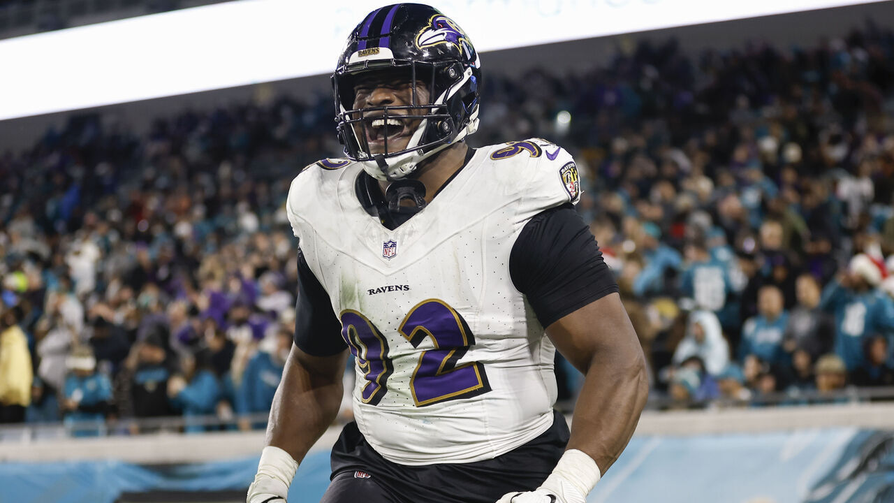 JACKSONVILLE, FL - DECEMBER 17: Baltimore Ravens defensive tackle Justin Madubuike (92) reacts after a play during the game between the Jacksonville Jaguars and the Baltimore Ravens on December 17, 2023 at EverBank Stadium in Jacksonville, Fl.