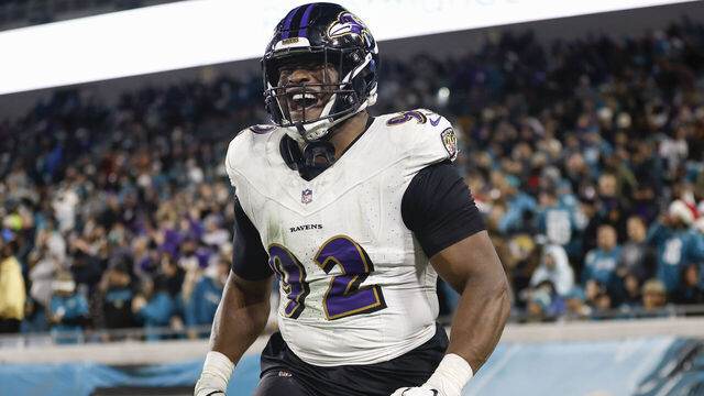 JACKSONVILLE, FL - DECEMBER 17: Baltimore Ravens defensive tackle Justin Madubuike (92) reacts after a play during the game between the Jacksonville Jaguars and the Baltimore Ravens on December 17, 2023 at EverBank Stadium in Jacksonville, Fl.