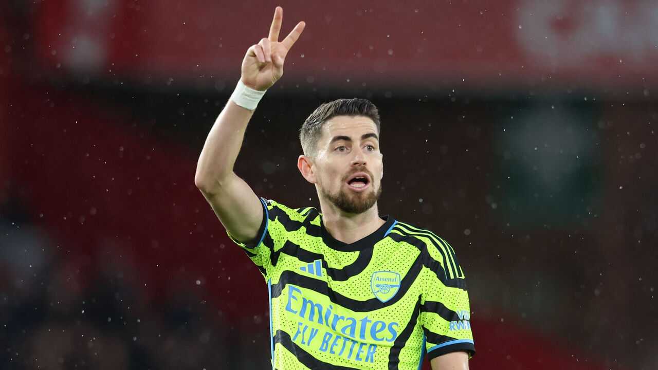 SHEFFIELD, ENGLAND - MARCH 4: Jorginho of Arsenal gestures during the Premier League match between Sheffield United and Arsenal FC at Bramall Lane on March 4, 2024 in Sheffield, England.