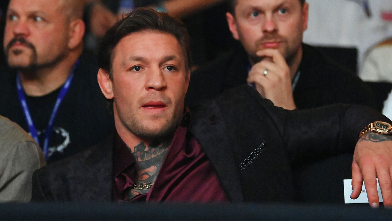 RIYADH, SAUDI ARABIA - OCTOBER 28: Conor McGregor looks on from ringside prior to during the Heavyweight fight between Tyson Fury and Francis Ngannou at Boulevard Hall on October 28, 2023 in Riyadh, Saudi Arabia.