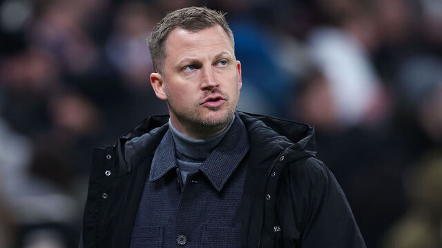 COPENHAGEN, DENMARK - FEBRUARY 13: Jacob Neestrup, manager of FC Copenhagen, looks dejected after during the UEFA Champions League 2023/24 round of 16 first leg match between F.C. Copenhagen and Manchester City at Parken Stadium on February 13, 2024 in Copenhagen, Denmark.