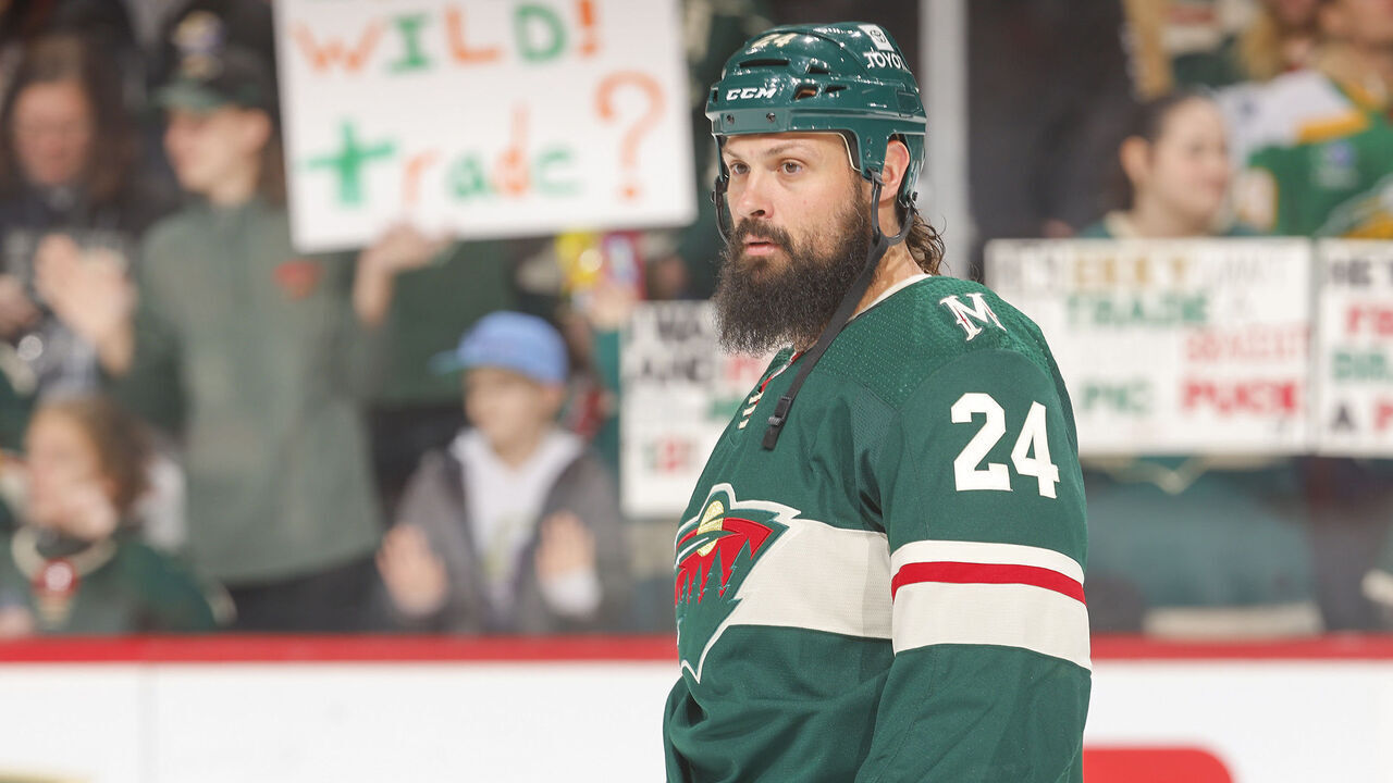 SAINT PAUL, MN - FEBRUARY 19: Zach Bogosian #24 of the Minnesota Wild warms up prior to the game against the Vancouver Canucks at the Xcel Energy Center on February 19, 2024 in Saint Paul, Minnesota.