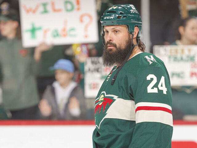 SAINT PAUL, MN - FEBRUARY 19: Zach Bogosian #24 of the Minnesota Wild warms up prior to the game against the Vancouver Canucks at the Xcel Energy Center on February 19, 2024 in Saint Paul, Minnesota.