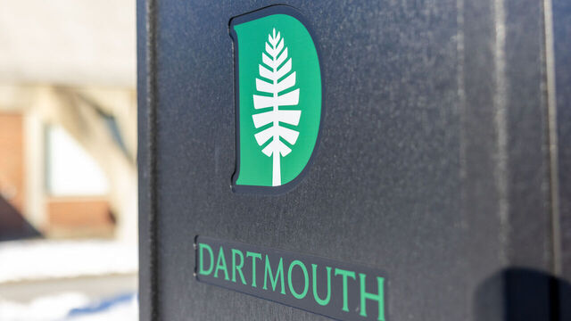 HANOVER, NEW HAMPSHIRE - FEBRUARY 8: The Dartmouth College logo is seen on the Dartmouth College campus on February 8, 2024 in Hanover, New Hampshire. A National Labor Relations Board regional official ruled on Monday that Dartmouth basketball players are employees of the school, clearing the way for an election that would create the first-ever labor union for NCAA athletes.