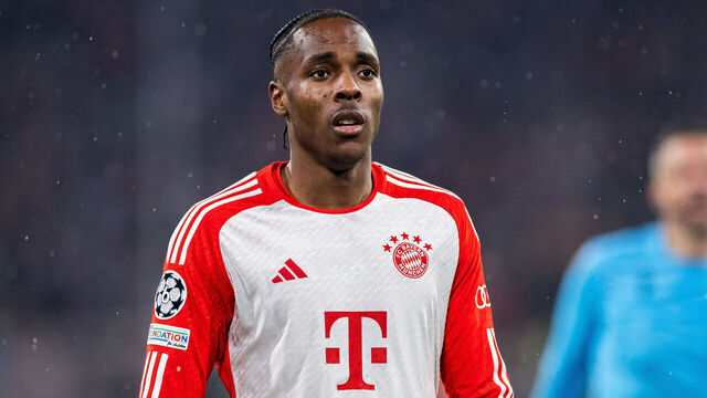 MUNICH, GERMANY - MARCH 05: Mathys Tel of FC Bayern Muenchen looks on during the UEFA Champions League 2023/24 round of 16 second leg match between FC Bayern München and SS Lazio at Allianz Arena on March 05, 2024 in Munich, Germany.