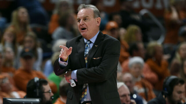 AUSTIN, TX - JANUARY 28: Texas Longhorns head coach Vic Schaefer yells instructions during the game featuring the Oklahoma State Cowgirls and Texas Longhorns on January 28, 2023, at the Moody Center in Austin, TX.