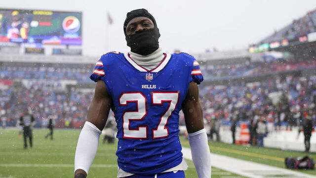 ORCHARD PARK, NY - JANUARY 22: Tre'Davious White #27 of the Buffalo Bills warms up against the Cincinnati Bengals at Highmark Stadium on January 22, 2023 in Orchard Park, New York.